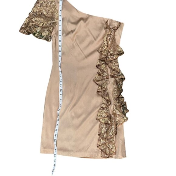 Iva Nova One-Shoulder Dress Gold Ruffles SZ 4 - Picture 5 of 10